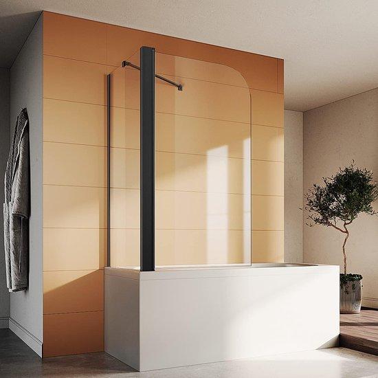 Famanu Duschwand Badewannenwand 80x140 cm Glas Schwarz Easy-Clean