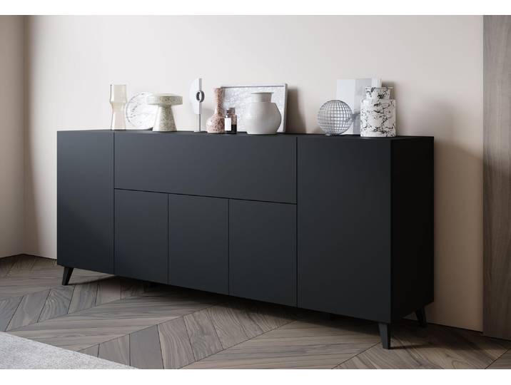 Commode DARION avec de nombreuses étagères - couleur graphite noir