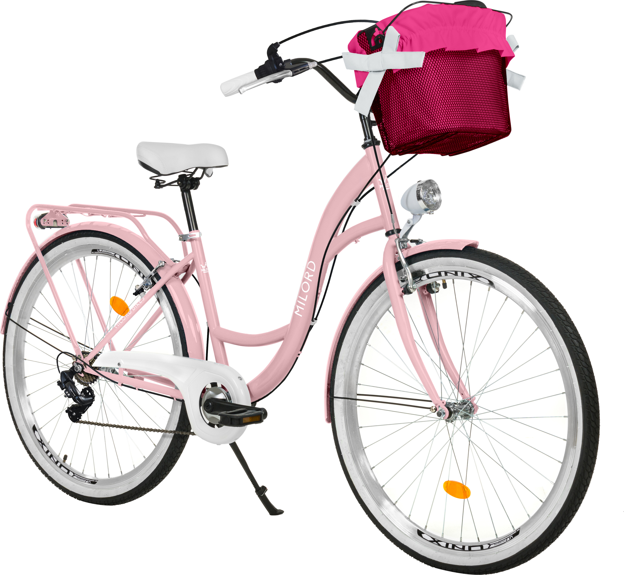 Milord Komfort Fahrrad Mit Korb Damenfahrrad, 28 Zoll, Rosa, 7 Gang Shimano