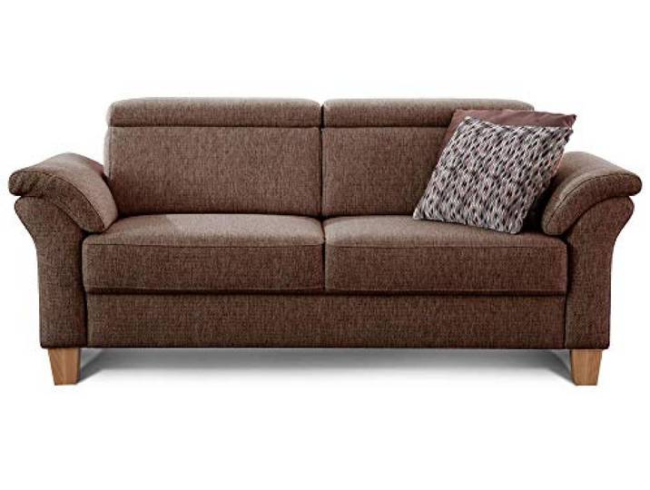 Cavadore 3-Sitzer Sofa Ammerland / Couch mit Federkern im Landhausstil / Inkl. verstellbaren Kopfstützen / 186 x 84 x 93 / Strukturstoff braun