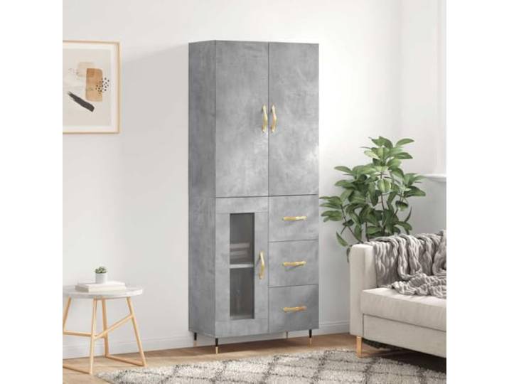 HEFZGDB Stauraum Schrank für Wohnzimmer, Aufbewahrungsschrank mit Metallfüßen, Highboard Betongrau modernes Design aus Holzwerkstoff langlebig mit Wandhalterung für Sicherheit