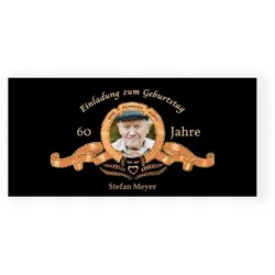 Einladungskarte 60. Geburtstag: Filmreife Party - 60 mit Foto in Schwarz