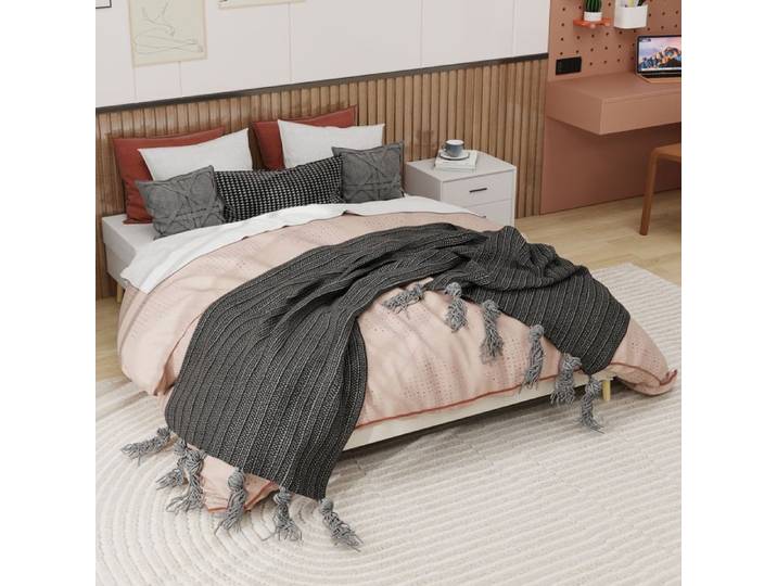 Cadre de lit 160x200 cm tissu velours beige montage facile EVRYAE