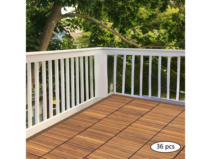 Lot de 36 dalles de terrasse emboîtables en bois dur brun, design antidérapant, dalles de sol emboîtables en bois 12*12*1 pouce