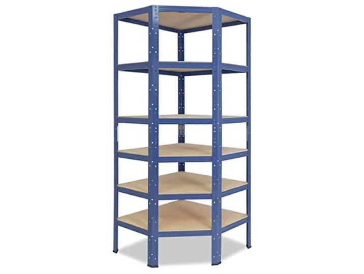 shelfplaza® 230x70x40cm Home Eckregal Schwerlast blau/Metallregal Eckregal stehend 6 Böden je 145kg Tragkraft/Corner Shelf Schwerlastregal Ecke/Steckregal Schwerlastregal Eckregal