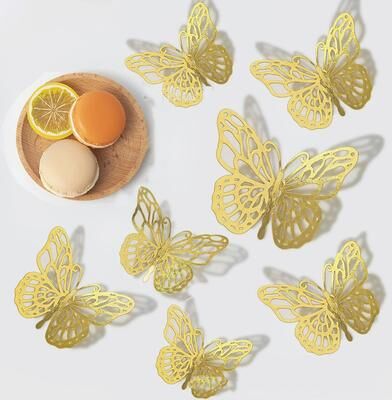 Uplift Essentials 48 Piece 3D Metallic Butterfly Wall Decor Set style 5
