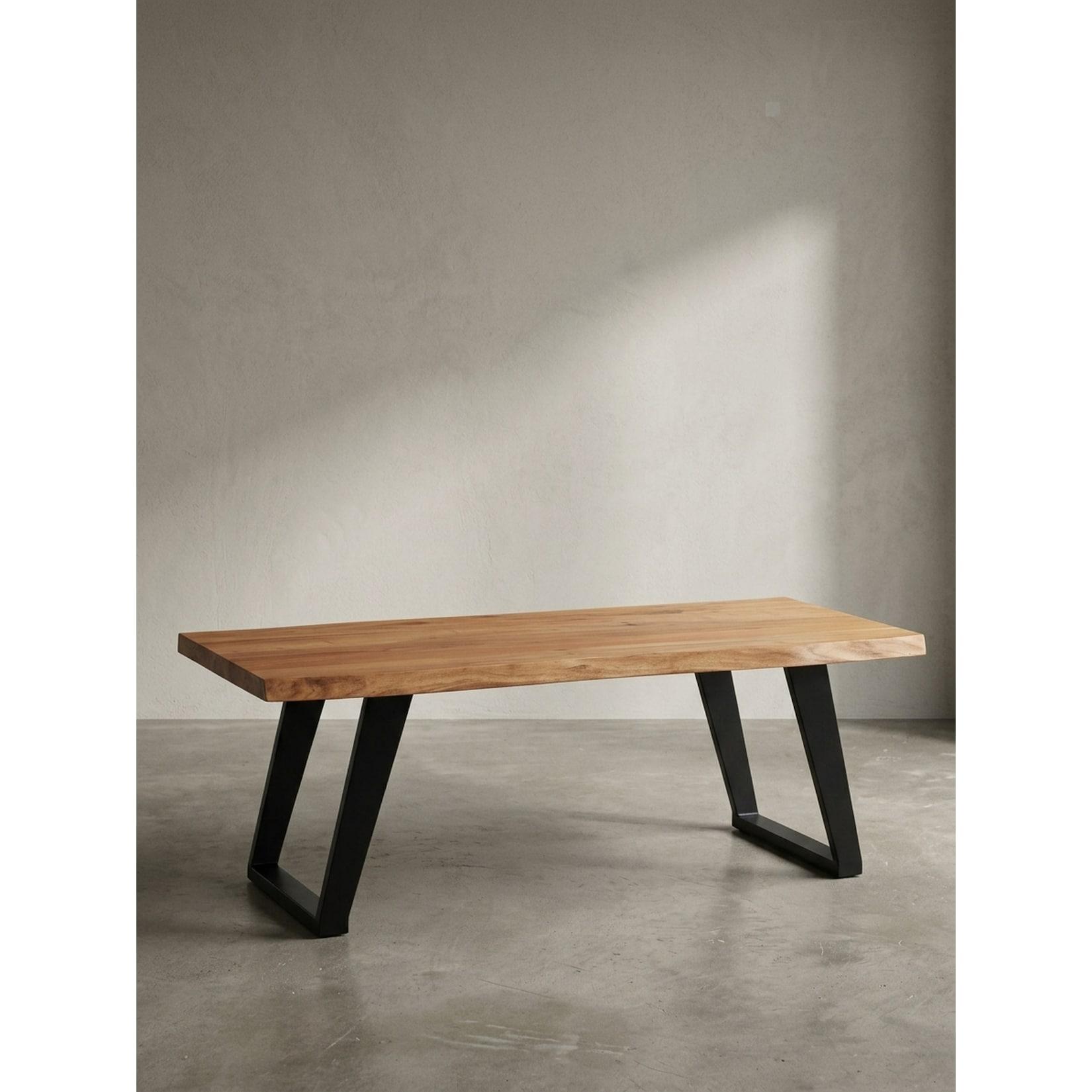 Couchtisch Braun Akazie Massivholz Baumkante 120x60x46 cm, Metallbeine U-Form