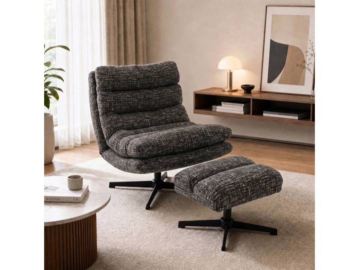 HOMCOM Fauteuil Pivotant Gris Réglable avec Repose-pieds Chenille