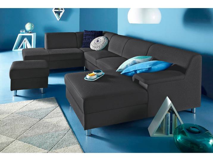 Wohnlandschaft HOME AFFAIRE Jamie, zeitloses Design, fester Sitzkomfort, viel Platz, U-Form , schwarz, B:308cm H:72cm T:80cm, Sofas, Wohnlandschaft, wahlweise mit Bettfunktion