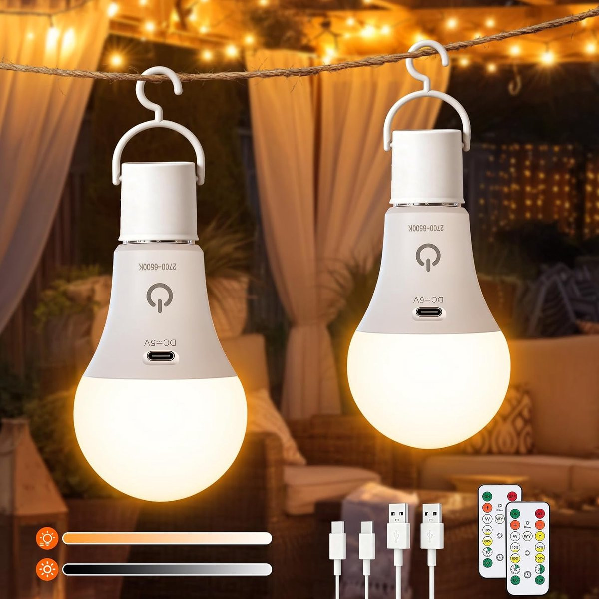 Oplaadbare LED gloeilamp met afstandsbediening en timer, E27