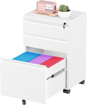 SUNCROWN 3 Drawer Lockable Mobile Metal Filing Cabinet, Fully Assembled Under Desk Rolling File Cabinet