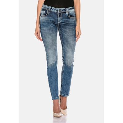 Slim-fit-Jeans CIPO & BAXX "Cipo & Baxx Jeans", Damen, Gr. W27/L32, Länge 32, blau, Obermaterial: 94% Baumwolle CO. 5% Polyester PES. 1% Elasthan EL., uni, slim fit, Jeans Slim-fit-Jeans, mit Flügel Design, WD401