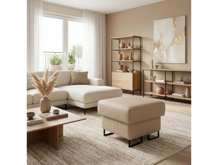 Family Meble Polsterhocker Savio Boston – Fußhocker mit Kunstleder-Bezug und Stauraum – Beige · Boston 0