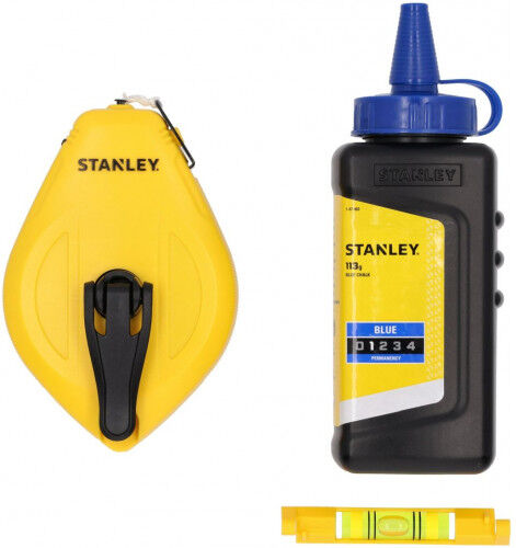Stanley STHT47113-0 Kit cordeau traceur 1:1, 30m poudre bleue, niveau