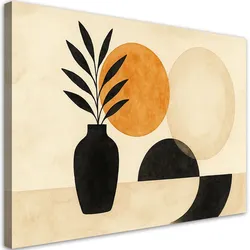 LEINWANDBILD Vase Blätter Geometrischer Minimalismus Beige 120x80cm