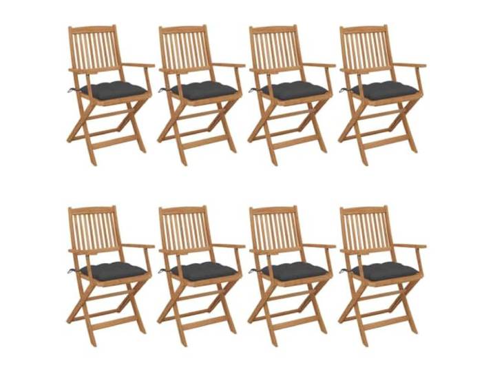 KUTYWEXFM 8er Set Klappstühle Akazienholz Gartenstuhl mit Kissen Gemütliche Sitzgruppe für Terrasse und Veranda mit anthrazitfarbenen Polsterauflagen und platzsparender Klappfunktion.