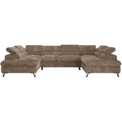 WOHNLANDSCHAFT PABLO U Cord Braun mit Topper T25