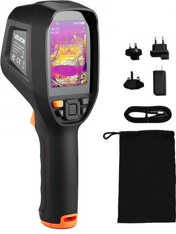 VEVOR Warmtebeeldcamera met TISR superresolutie 512 x 384, 2MP visuele camera, 256 x 192 IR-resolutie, 25 Hz, -20 °C tot 550 °C, zwart