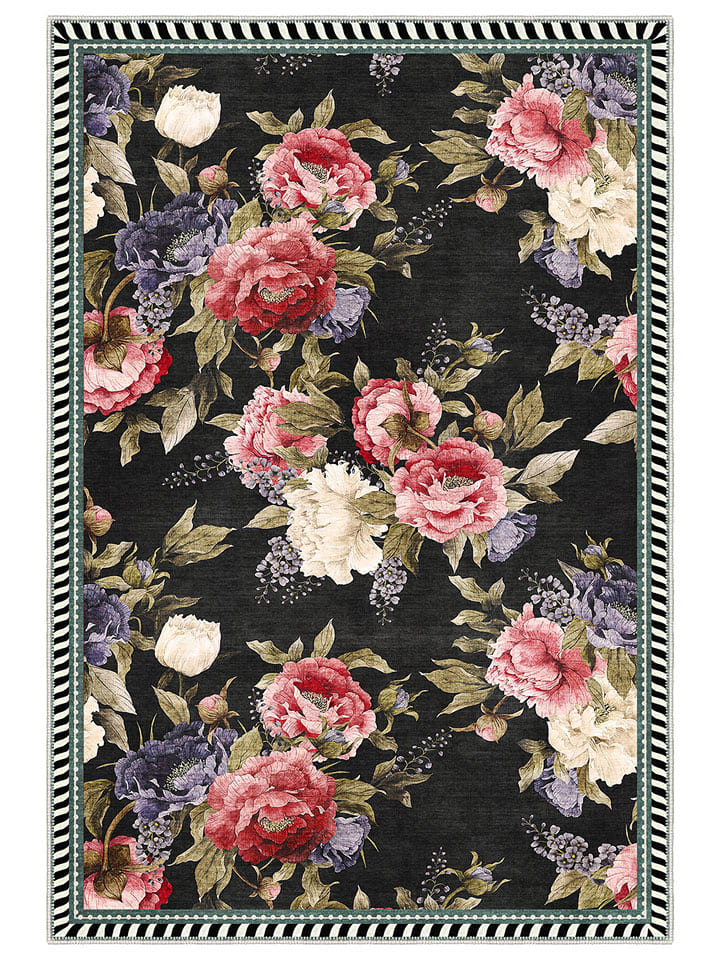 BELLA MAISON Kurzflor-Teppich ''Ashford'' in Schwarz/ Bunt - 80x120 cm