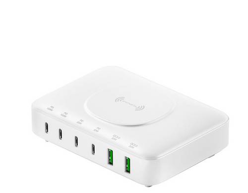 4Smarts Tischladestation 100W 2x USB-A, 4x USB-C, Induktionslade-Standard Quick Charge 3.0, USB PD Weiß Innenbereich GaN, USB