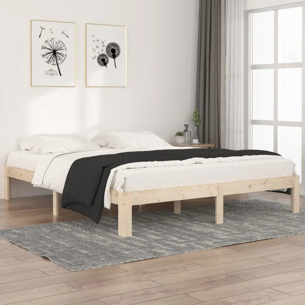 17 Stories Jahvel Solid Wood Bed Natural European Kingsize (160 x 200cm)