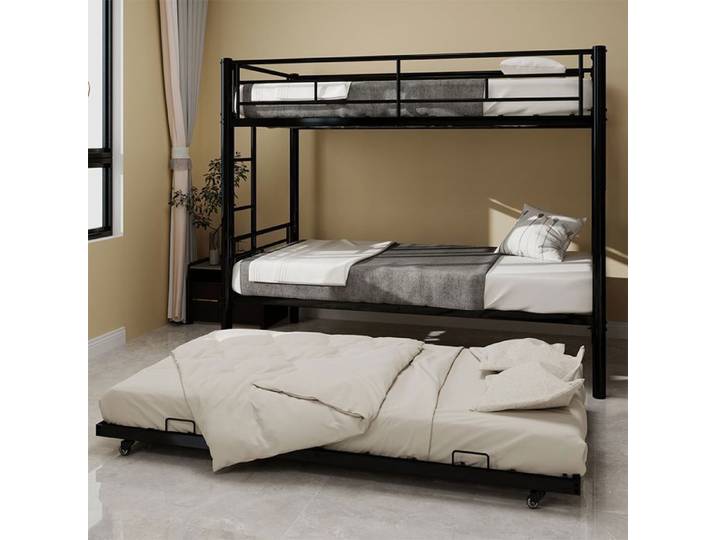 lits triples ZUBALIYA 90 x 190cm Lit superposé Metal lits pour enfants Twin over Twin robuste et stable Noir