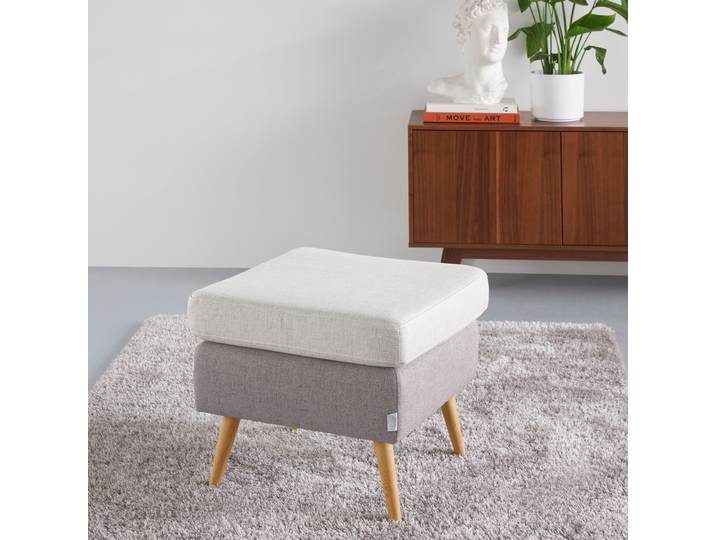 Hocker GOODPRODUCT Salla , beige (creme, grau), B:58cm H:49cm T:58cm, 100% Polyester, Hocker, Hocker, 2-farbig, Bouclé oder Struktur fein, passend zum Sessel
