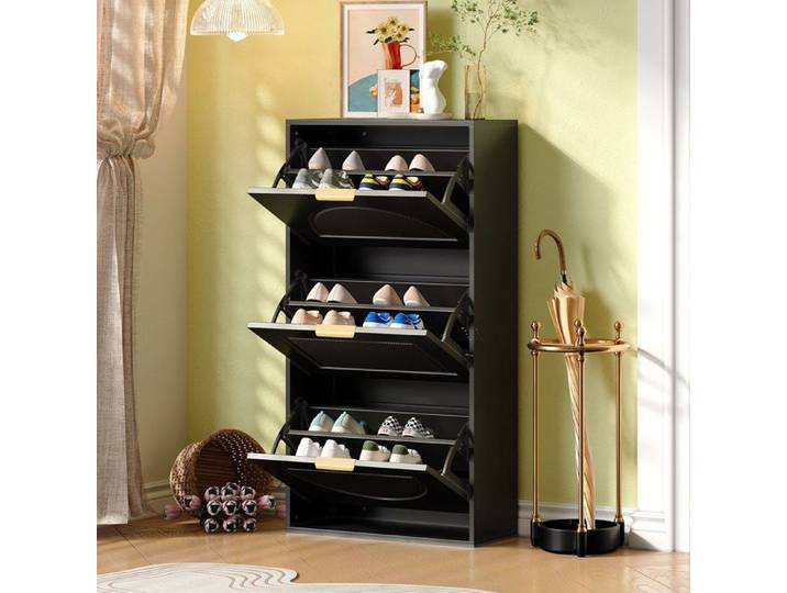 Meuble Chaussure étroit avec 3 portes Meuble Chaussure entree Etagere Chaussure Noir Rangement Chaussure pour couloir ou salon