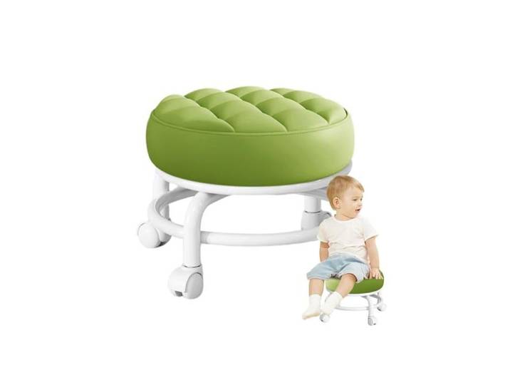 Petit Tabouret Roulant – Tabouret Réglable À 360° avec roulettes Chaise À Siège Bas en Cuir PU Tabouret Mobile pour La Maison