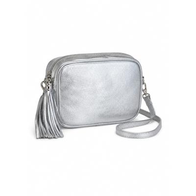 Umhängetasche "Silber", Damen, Gr. B/H/T: 21cm x 13cm x 6cm onesize, silber, Leder, COLLEZIONE ALESSANDRO, Taschen Umhängetasche, metallic Leder mit Quaste