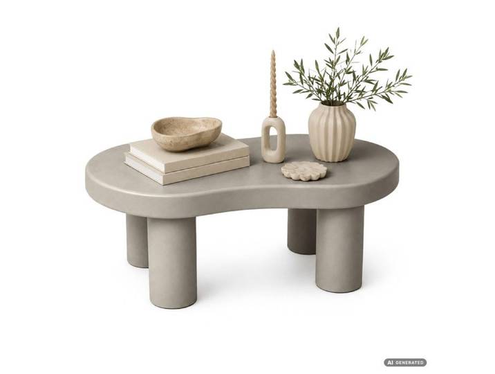 Table basse ovale MATCHA 85 cm grise avec quatre pieds cylindriques