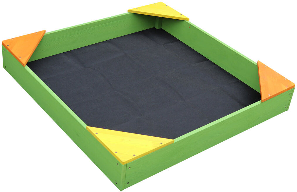 Liberty House Toys 90cm x 13.5cm Solid Wood Square Sandbox with Cover Green 13.5cm H X 90cm W X 90cm L