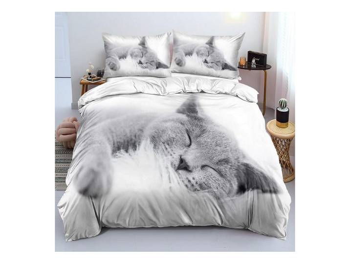 LuxusKollektion Kinderbettwäsche Bettwäsche 3-tlg Katze 155x220cm 3D-Effekt Weiß