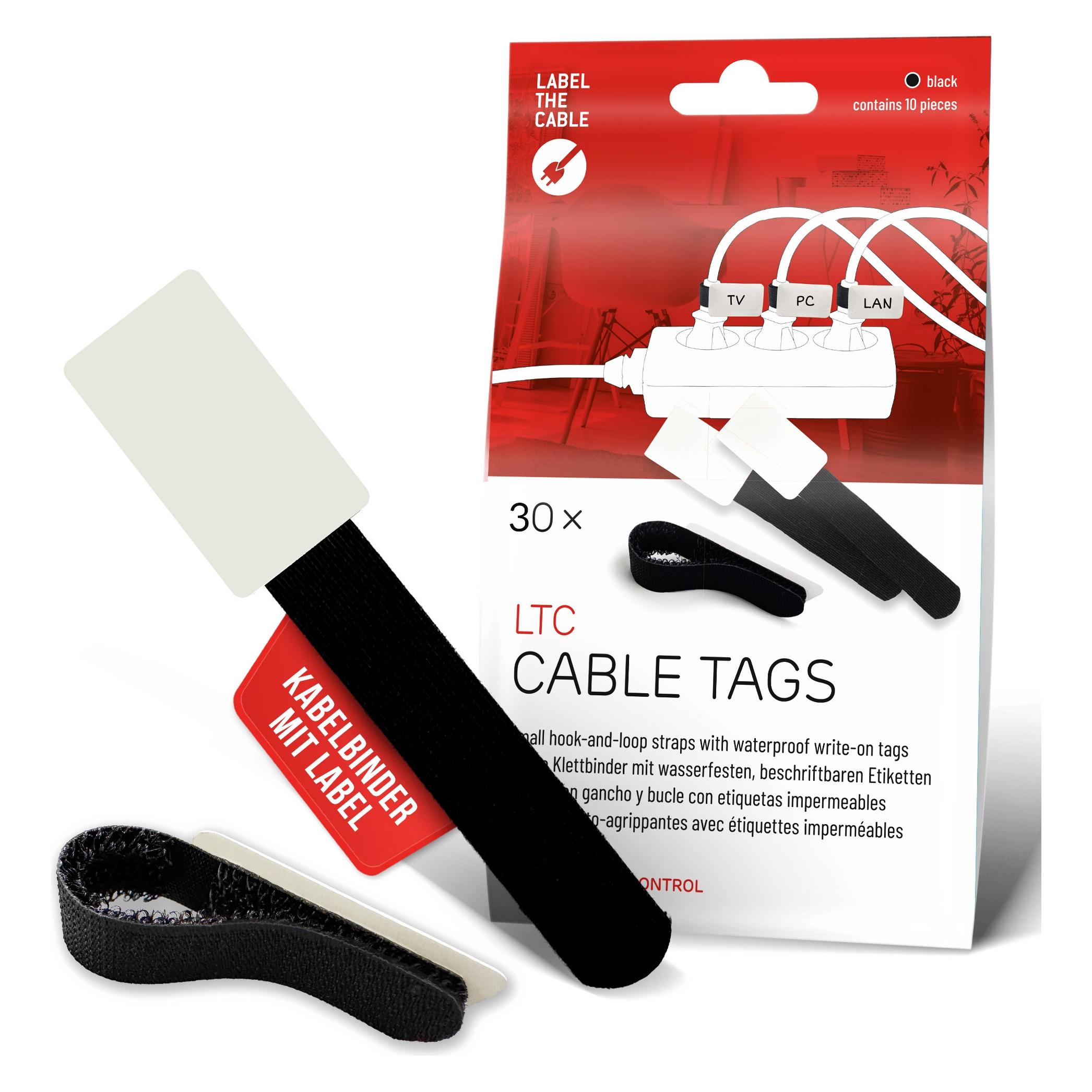 Label-the-cable LTC CABLE TAGS, Klett Kabelfahnen beschriftbar 30er Set schwarz (Klettkabelbinder, 90 mm, 30 Stk.) (LTC 2610-30)