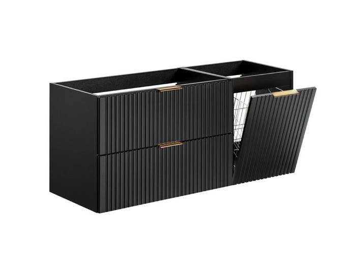 Meuble suspendu sous vasque avec panier à linge ADEL NOIR 120 cm