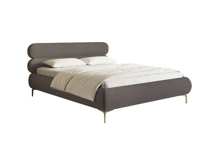 Polsterbett 180x200 cm Roule Cord grau Cord Samt goldene Beine