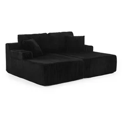 STILVORA 2-Sitzer Schlafsofa Relaxsessel Kordstoff Schwarz 78×154×186 cm mit Magazintasche, Getränkehalter, Kissen, modular, für Wohnen und Gäste