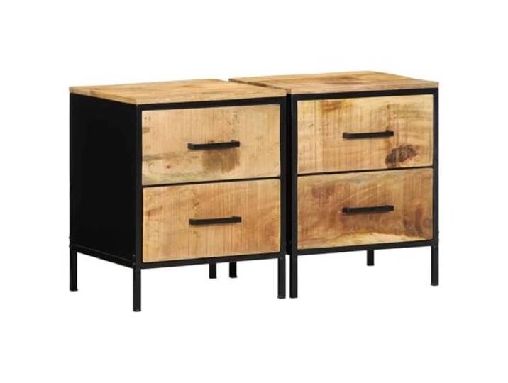 KDVXBCQJH Nachttisch 2er Set Massivholz Mangoholz Stahl 40x35x50cm Modernes Beistelltisch 2er Set aus echtem Mango Holz und Metall für Schlafzimmer und Wohnzimmer.