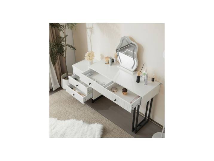 Coiffeuse - Blanc design moderne - Miroir LED 3 teintes tactile - 5 tiroirs - 100x40x76 cm