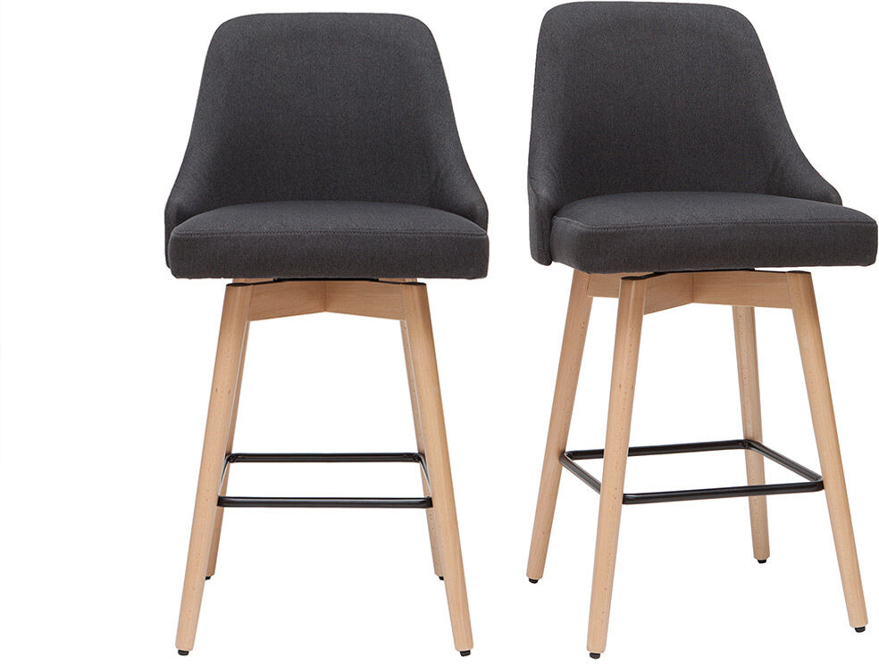 Miliboo Barhocker HASTA skandinavisches Design dunkelgrauer Bezug H65 cm (2er-Set)