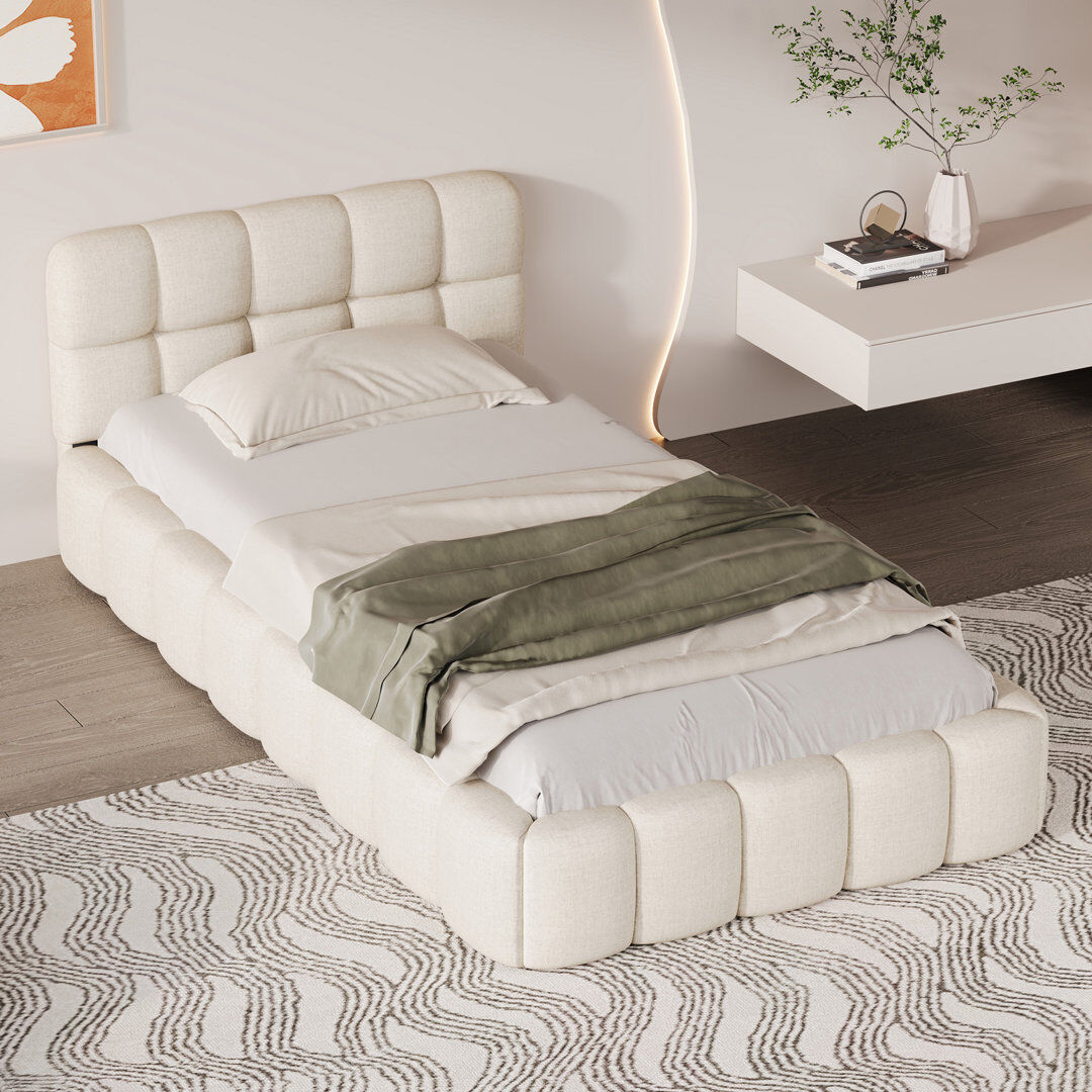 Brayden Studio Upholstered Bed Frame With Headboard Beige Single (3')