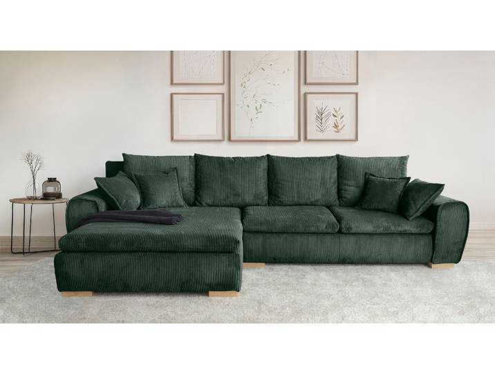 Ecksofa HOME AFFAIRE Katja L-Form, B: 325 cm - OTTO. Verlässliche Qualität. , grün (dunkelgrün), B:325cm T:183cm, 100% Polyester, Sofas, Ecksofa, Schlaffunktion, Bettkasten & 4 Zierkissen