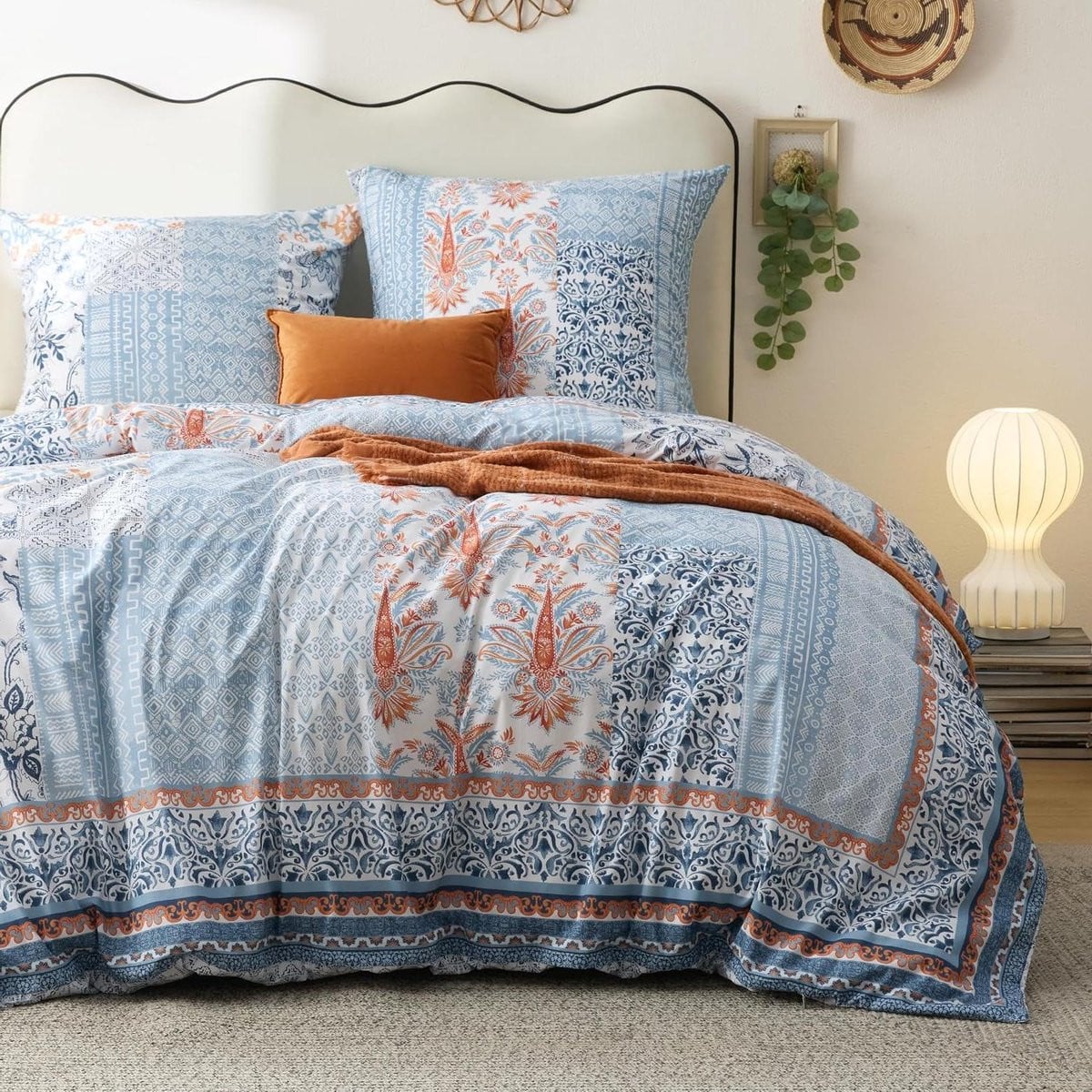 Omkeerbaar Boho Design Dekbedovertrekset van Katoen in Lichtblauw, 155 x 220 cm