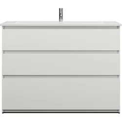 burgbad Lin20 Keramik-Waschtisch Weiß Glänzend inklusive Waschtischunterschrank, 3 Auszüge, 1230x495x912mm, SGHG123F5363C0001, Farbe: Weiß Hochglanz