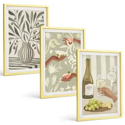 BILDER SET 3er Set - 40x60 cm Goldrahmen - Rustikale Cocktails mit Olivenblüten