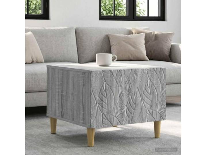 TEKGHUT Couchtisch Grau Sonoma 50 x 49 x 40 cm Holzwerkstoff mit Schublade Eukalyptusbeine, Schublade, rechteckig, stabil, drinnen, pflegeleicht