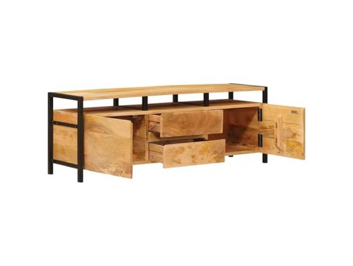 KTHLBRH Anrichte aus Massivholz, Mango, braun, 110 x 30 x 40 cm Mit 2 Schubladen und 2 Türen, Eisenbeinen, modernes Design, pflegeleicht