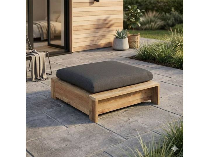 OUTLIV. Castello Loungehocker Teak recycelt/Sunproof Dunkelgrau