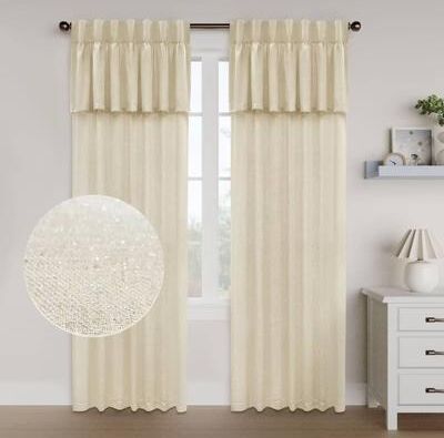 Awesome Home Sparkle Linen Back Tab with Attached Valance Pair