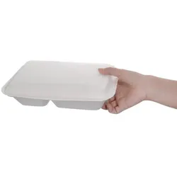 Gastronoble Fiesta Compostable - Kompostierbare Bagasse-Mahlzeitendosen mit Scharnierdeckel, weiß, 2 Teile (200 Stück)